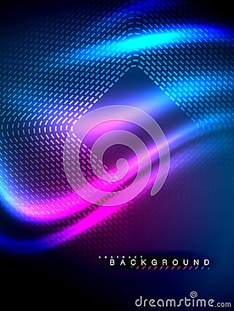 Neon glowing wave, magic energy and light motion background. Vector illustration Vector Illustration