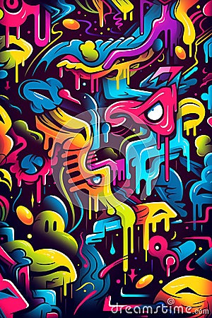 Neon Graffiti 90s retro background Stock Photo