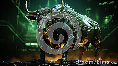 a neon green bull as a symbol of the stock market Stock Photo