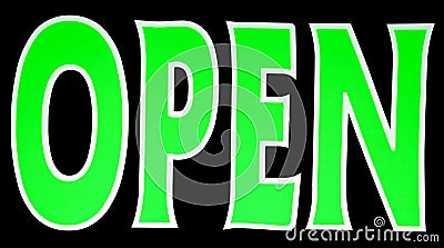 Neon Green Open Sign Stock Photo