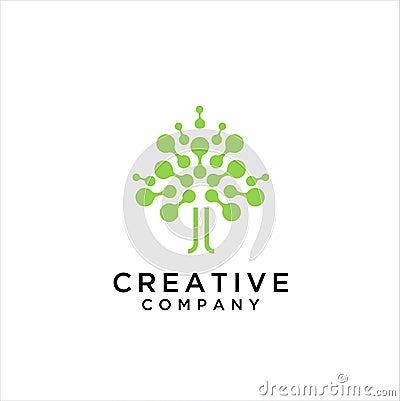 Neon green tech tree flower logo Vector Illustration