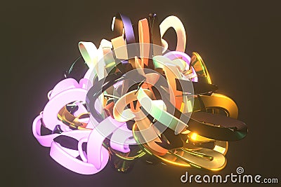 Neon grow lights, messy colorful string for design texture, background. 3D render. Stock Photo