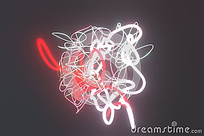 Decorative, illustrations, messy colorful string neon grow lights, for design texture background. 3D render. Stock Photo