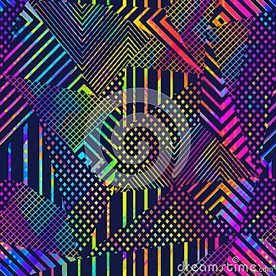 Neon grunge triangle seamless texture Vector Illustration