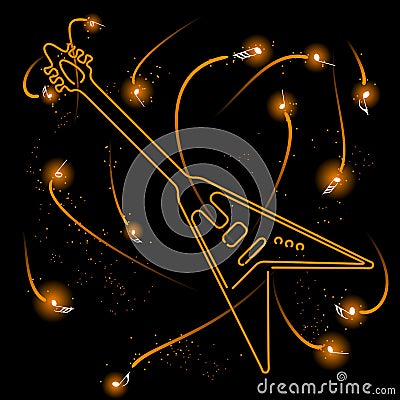 Neon guitar with sparks Vector Illustration