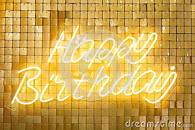 Neon happy birthday sign for party decoration Stock Photo