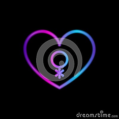 Neon heart with genderqueer symbol on black background Vector Illustration