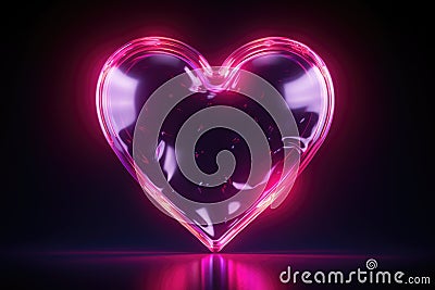 Neon heart purple glow dark background Stock Photo