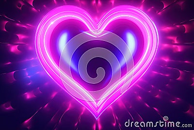 Neon heart shape frame on black background, shiny and glowing Stock Photo