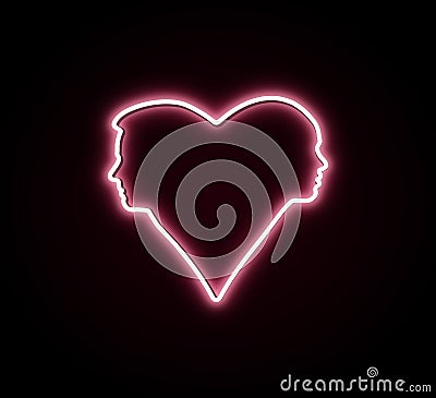 Neon heart silhouettes of boy and girl Cartoon Illustration