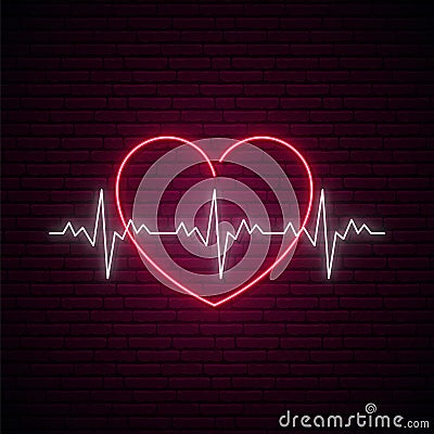 Neon heartbeat sign. Vector Illustration