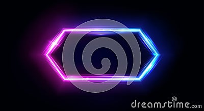 Neon hexagon frame or neon lights horizontal sign. Vector abstract background, tunnel, portal. Geometric glow outline hexagon Stock Photo