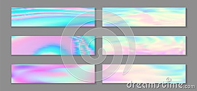 Neon holo fashionable flyer horizontal fluid gradient mermaid backgrounds vector collection. Glitch Vector Illustration