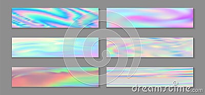 Neon holo stylish banner horizontal fluid gradient princess backgrounds vector set. Pearlecent Vector Illustration