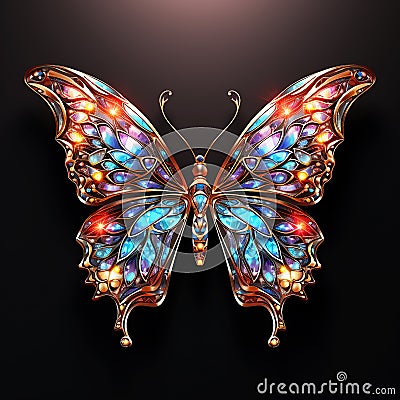 Neon holographic butterfly with a spectrum of colors on its wings Stock Photo