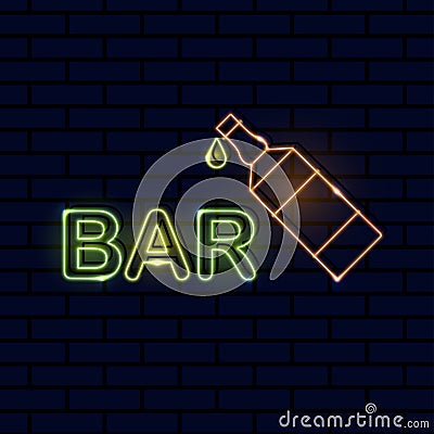 Neon icon for bar and night club Vector illustration Vector Illustration