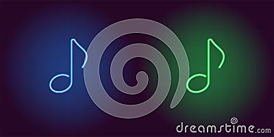 Neon icon of Blue and Green Musical Note Vector Illustration