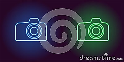Neon icon of Blue and Green Photo Camera Vector Illustration