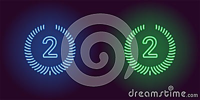 Neon icon of Blue and Green Second Place Vector Illustration