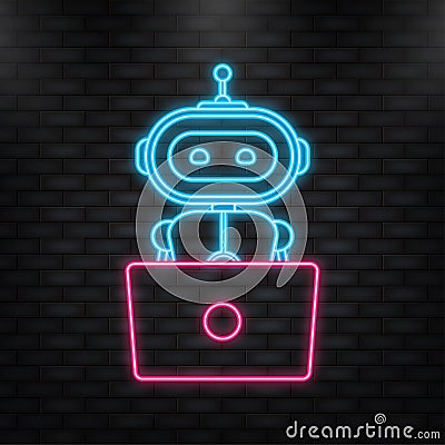 Neon Icon. Chatbot icon concept, chat bot or chatterbot. Robot Virtual Assistance Of Website Or Mobile Applications Vector Illustration