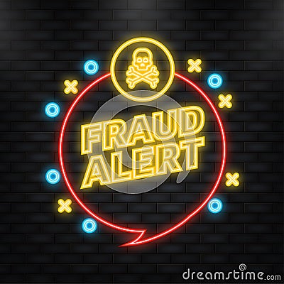 Neon Icon. Fraud alert. Alert message. Smartphone icon. Banner vector. Cyber crime hacker attack. Vector Illustration