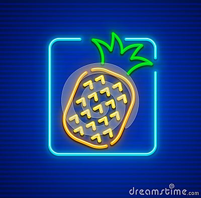 Neon icon of pineapple ripe tropical fruit Vector Illustration