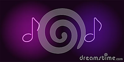 Neon icon of Purple and Violet Musical Note Vector Illustration