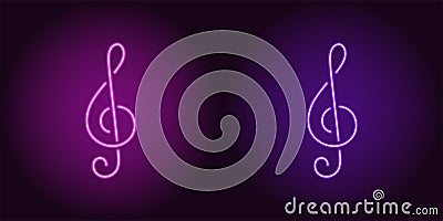 Neon icon of Purple and Violet Musical Note Vector Illustration