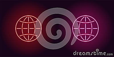 Neon icon of Red and Pink Globe Vector Illustration