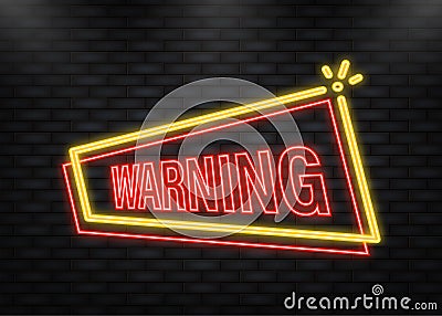 Neon Icon. Icon with red warning stamp. Speech bubble icon symbol. Important information. Scam alert Vector Illustration