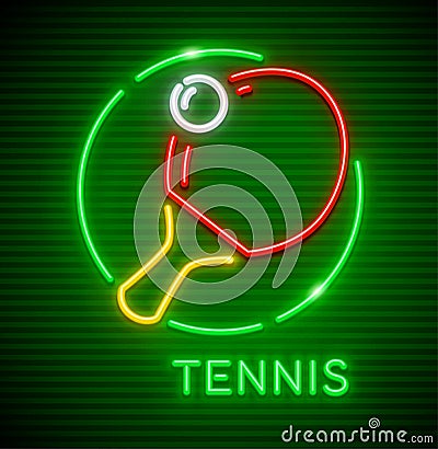 Neon icon table tennis with racket and ball Vector Illustration