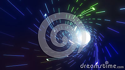 Neon illuminating rays moving inside computerised technological tunnel Stock Photo