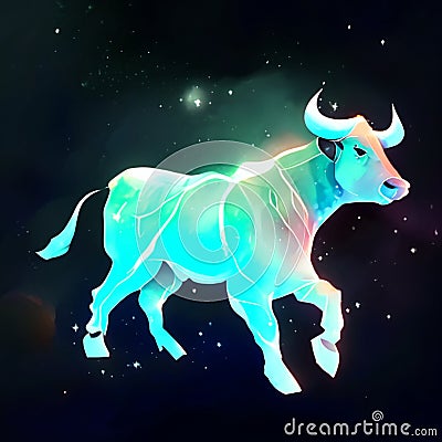 Neon illustration of a bull. Tattoo idea. Vector illustration. AI Generated Cartoon Illustration