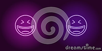 Neon illustration of laughing emoji. Vector icon Vector Illustration