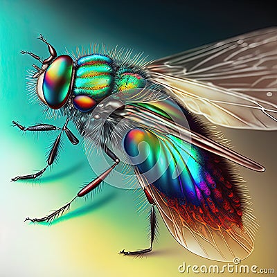 Neon iridescent psychedelic fly insect. Generative AI. Not based on any actual scene or pattern Stock Photo