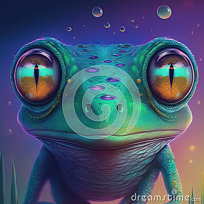 Neon iridescent psychedelic frog. Generative AI. Not based on any actual scene or pattern Stock Photo