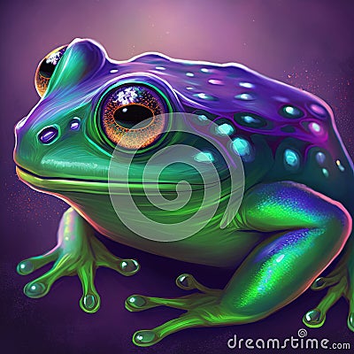 Neon iridescent psychedelic frog. Generative AI. Not based on any actual scene or pattern Stock Photo