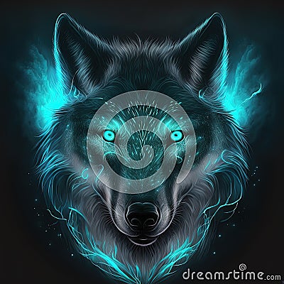 Neon iridescent psychedelic wolf. Generative AI. Not based on any actual scene or pattern Stock Photo