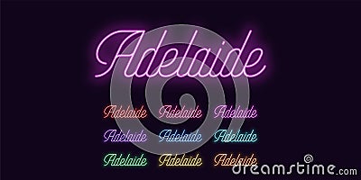 Neon lettering of Adelaide name. Neon city Vector Illustration