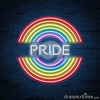 Neon LGBT pride sign, glowing rainbow, gay love celebration, vector illustration Vector Illustration