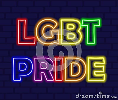 Neon LGBT pride sign. Happy gay pride month. Glowing LGBT community. Vector illustration. Vector Illustration