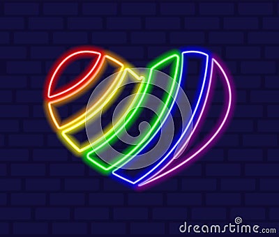 Neon LGBT rainbow heart element. Happy gay pride month. Glowing LGBT community. Vector illustration. Vector Illustration