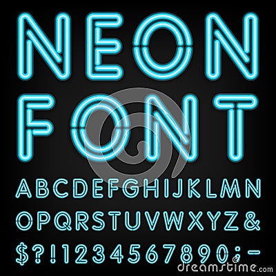 Neon Light Alphabet Vector Font Vector Illustration