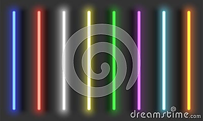 Neon light brushes with shadows, fully adjustable various colors neon design elements Vector Illustration