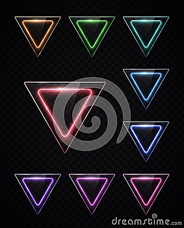 Neon light color set of shining rounded triangle. Vector Illustration