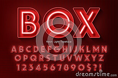 Neon light 3d alphabet, extra glowing font. Vector Illustration