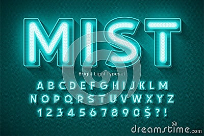 Neon light 3d alphabet, extra glowing modern type. Vector Illustration