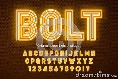 Neon light 3d alphabet, extra glowing modern type. Vector Illustration