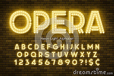 Neon light 3d alphabet, led extra glowing font. Vector Illustration