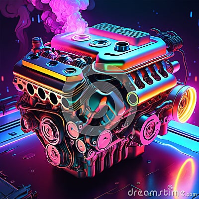 Neon light engine car is a custom car that has been outfitted with neon lights, typically on the undercarriage, wheels, and grille Stock Photo